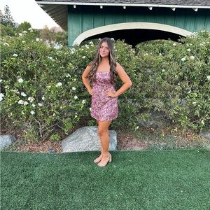 pink & rose gold hoco dress!!